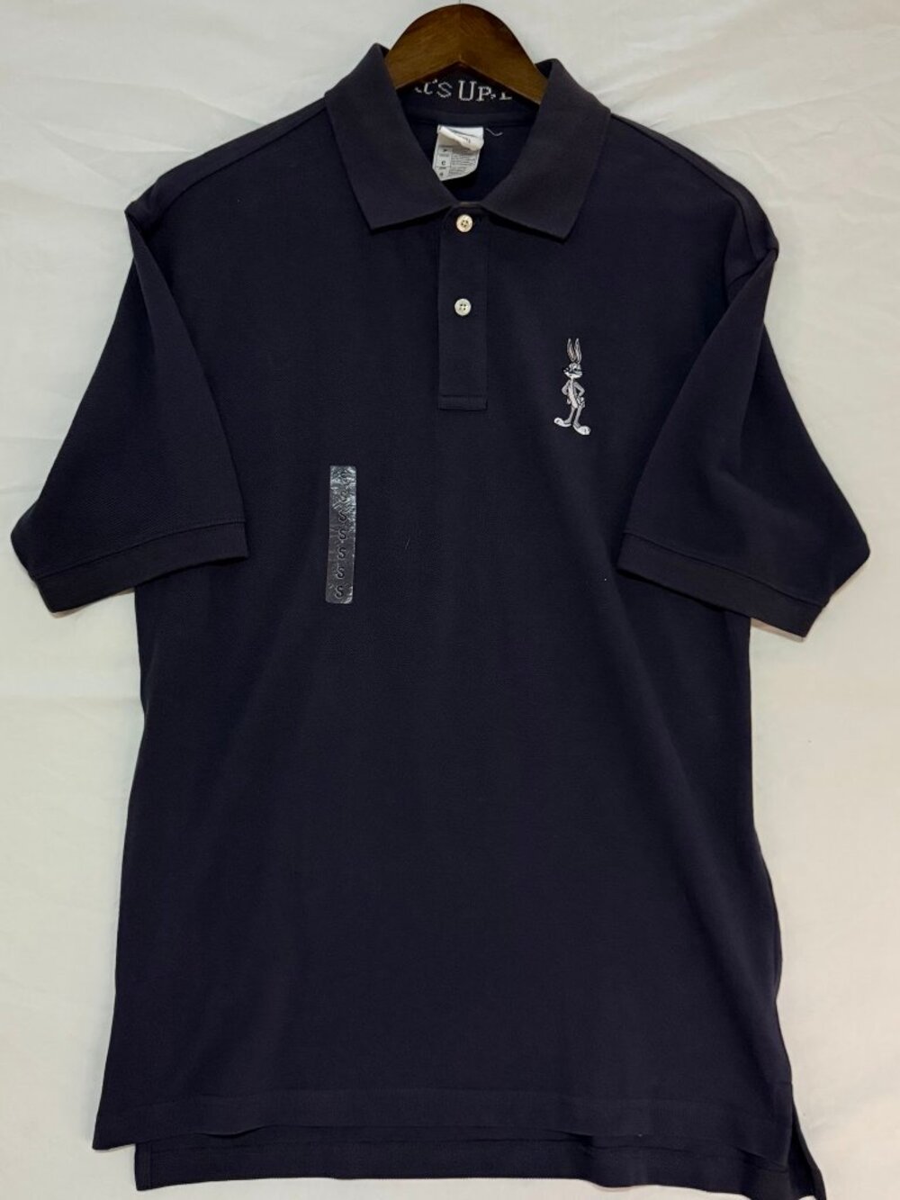 Vintage 90s Warner Bros Studio Store Bugs Bunny Polo Shirt Navy Unisex S